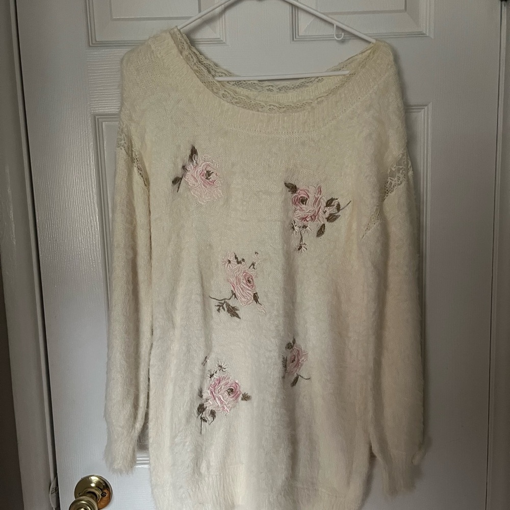 Liz Lisa Floral Embroidered Cream Sweater Dress